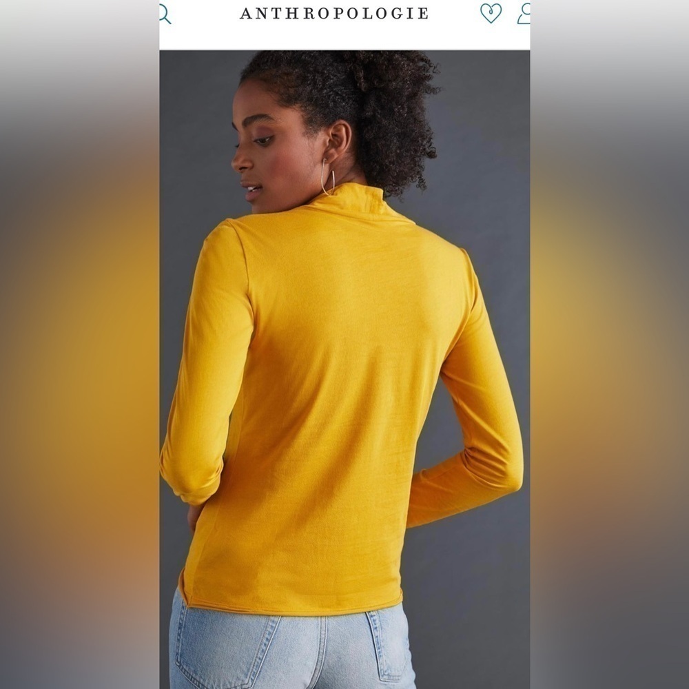 NEW! ANTHROPOLOGIE GAUZY MOCK NECK Long Sleeve Top NWT Size XS Mustard Yellow - Picture 3 of 13
